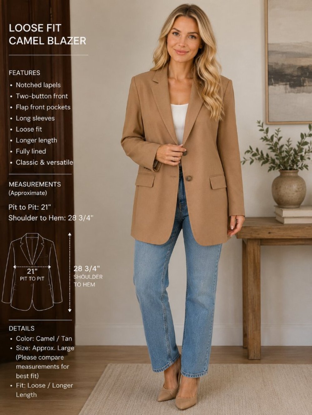 COS Camel Oversized Blazer US 2